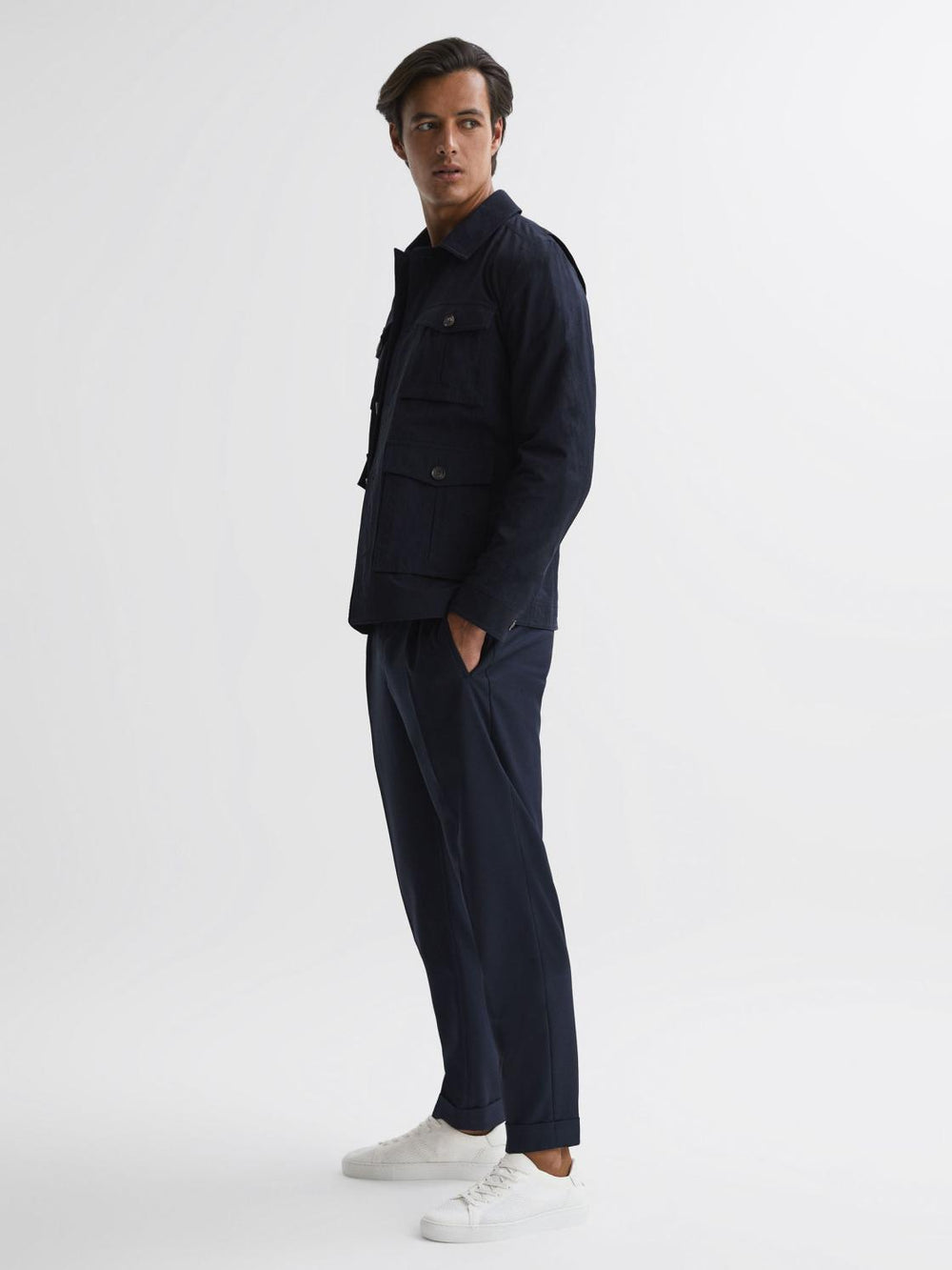 Reiss Trainers | Finley Knit Knit Leather Low Top Trainers White - Men