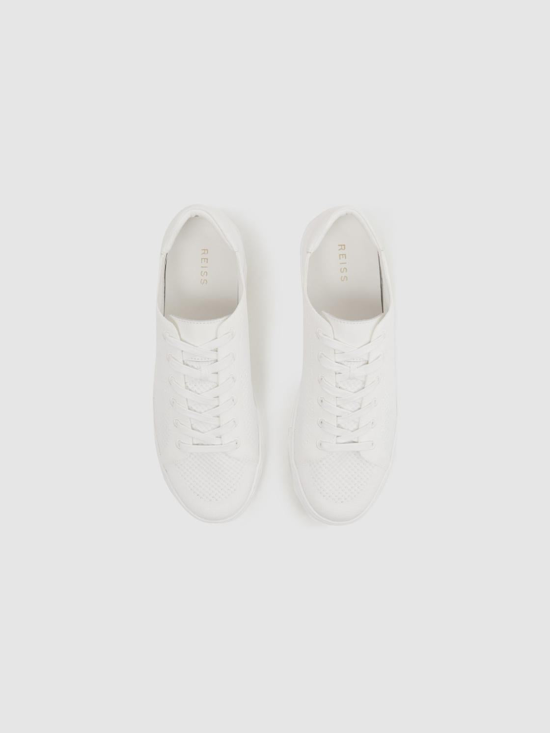 Reiss Trainers | Finley Knit Knit Leather Low Top Trainers White - Men