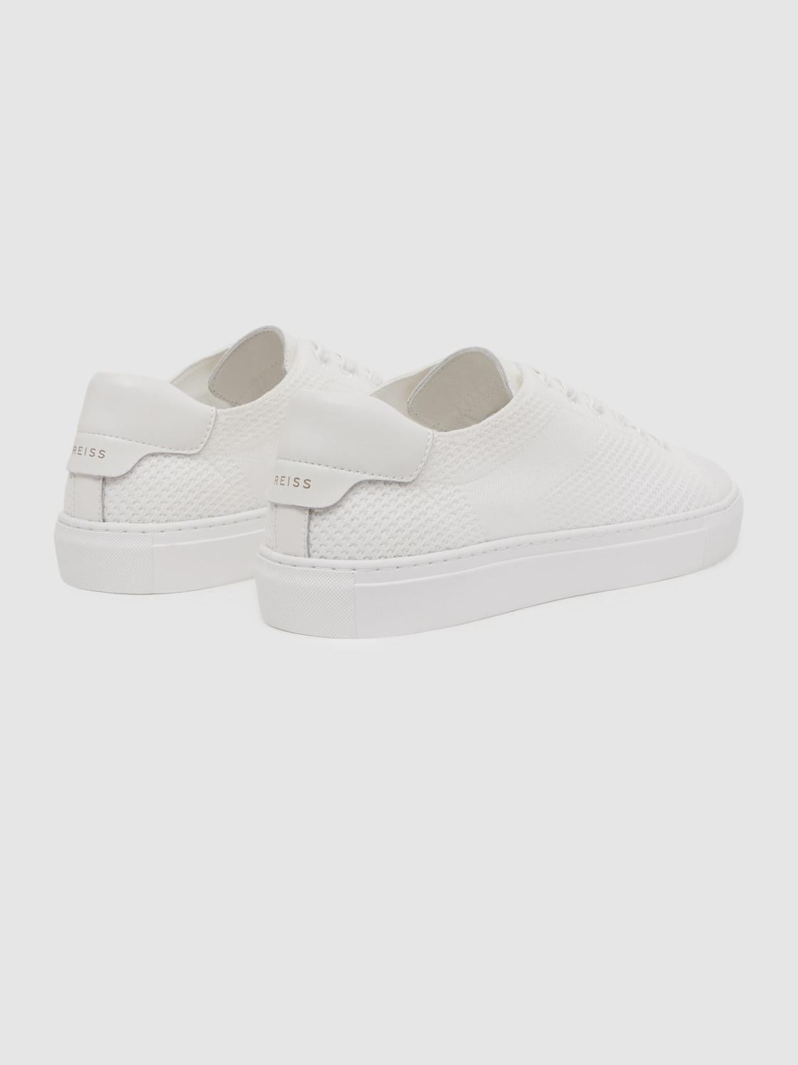 Reiss Trainers | Finley Knit Knit Leather Low Top Trainers White - Men