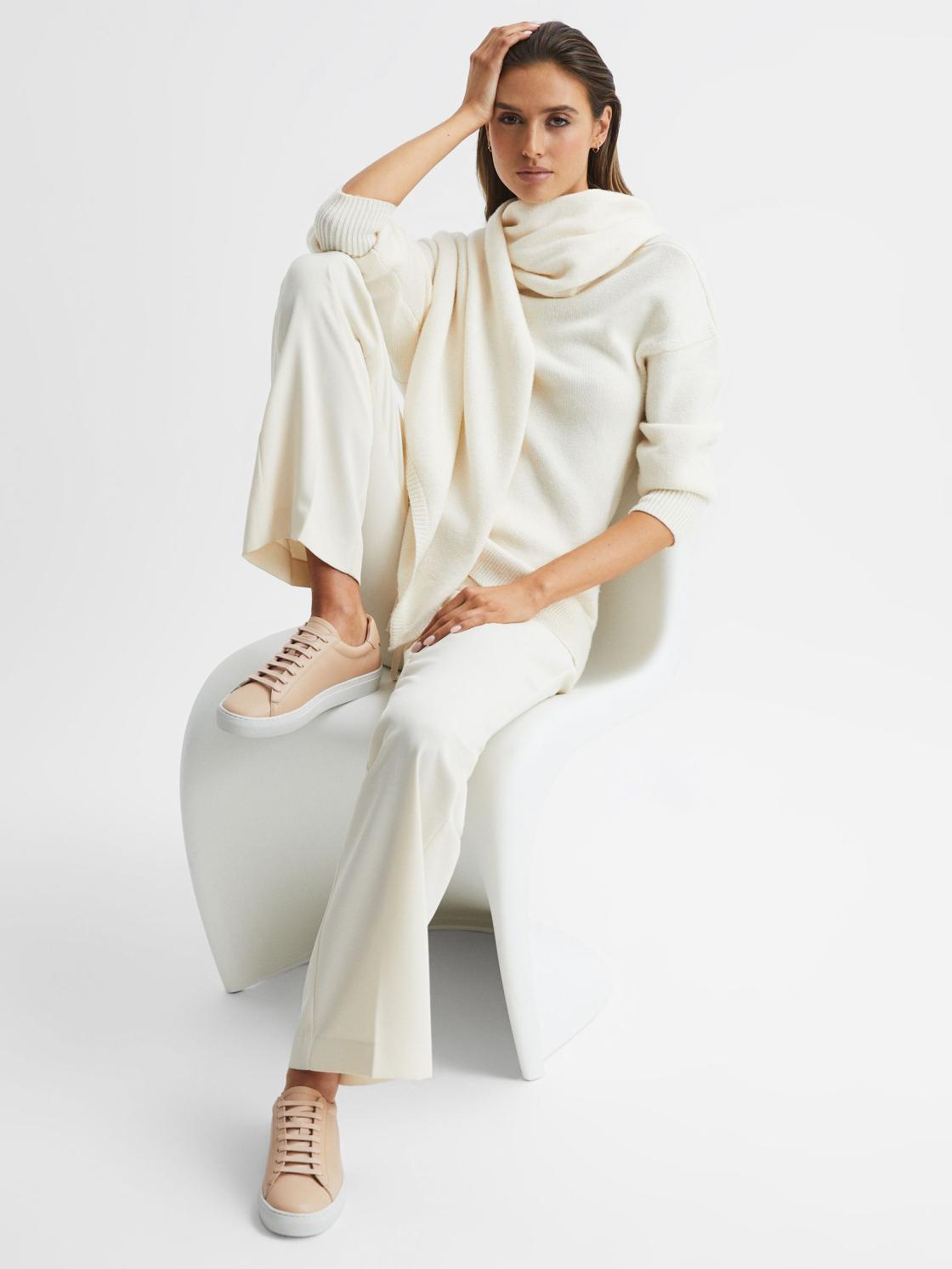 Reiss Trainers | Finley Lace-Up Leather Trainers Biscuit - Women