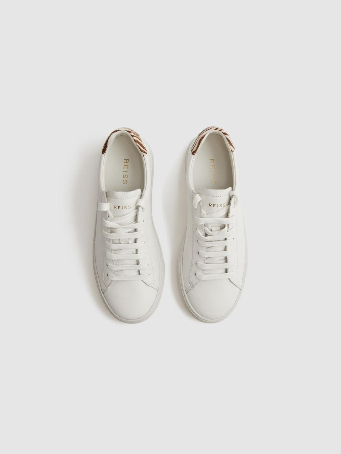 Reiss Trainers | Finley Lace-Up Leather Trainers Biscuit - Women