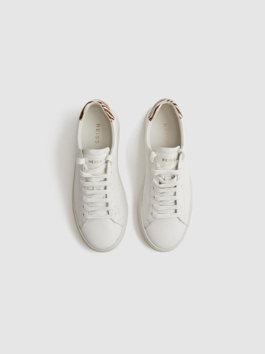 Reiss Trainers | Finley Lace-Up Leather Trainers Biscuit - Women