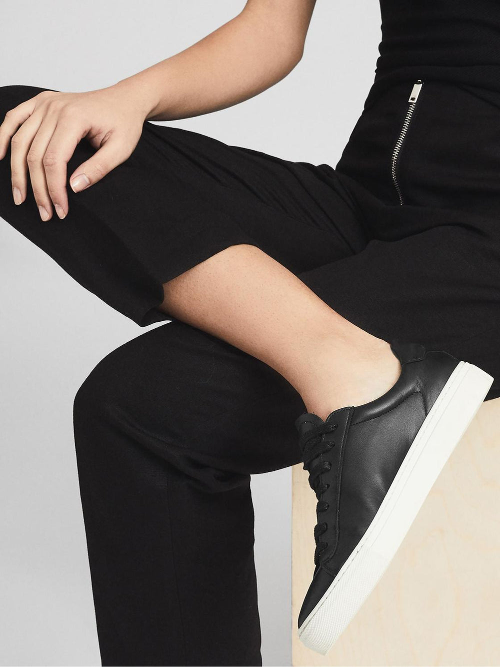 Reiss Trainers | Finley Lace-Up Leather Trainers Biscuit - Women