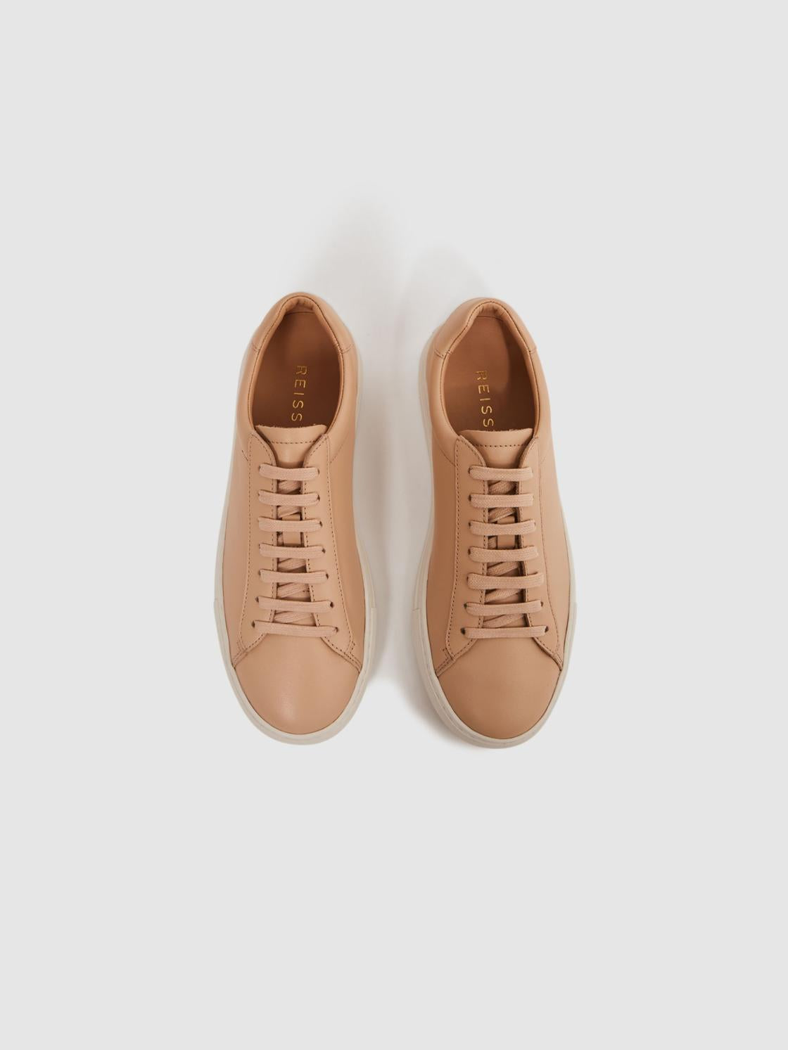 Reiss Trainers | Finley Lace-Up Leather Trainers Biscuit - Women