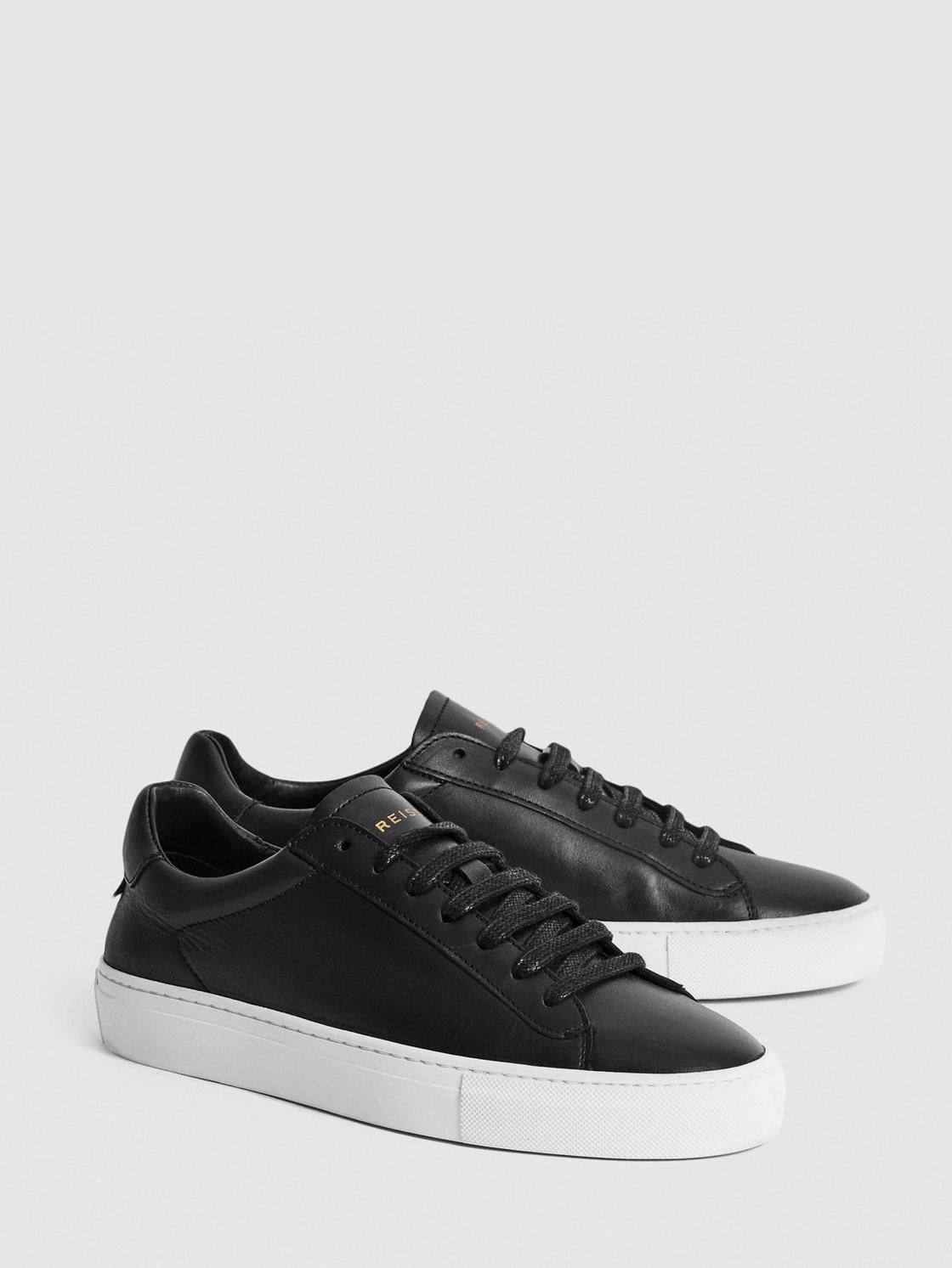 Reiss Trainers | Finley Lace-Up Leather Trainers Biscuit - Women