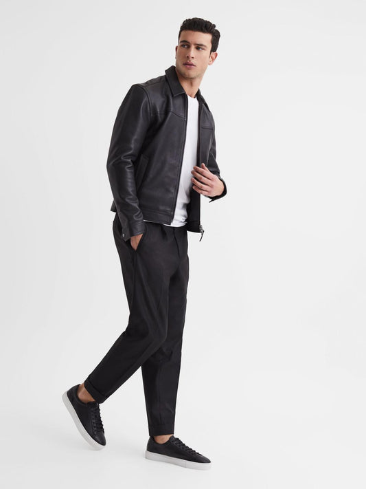 Reiss Trainers | Finley Leather Trainers Black - Men