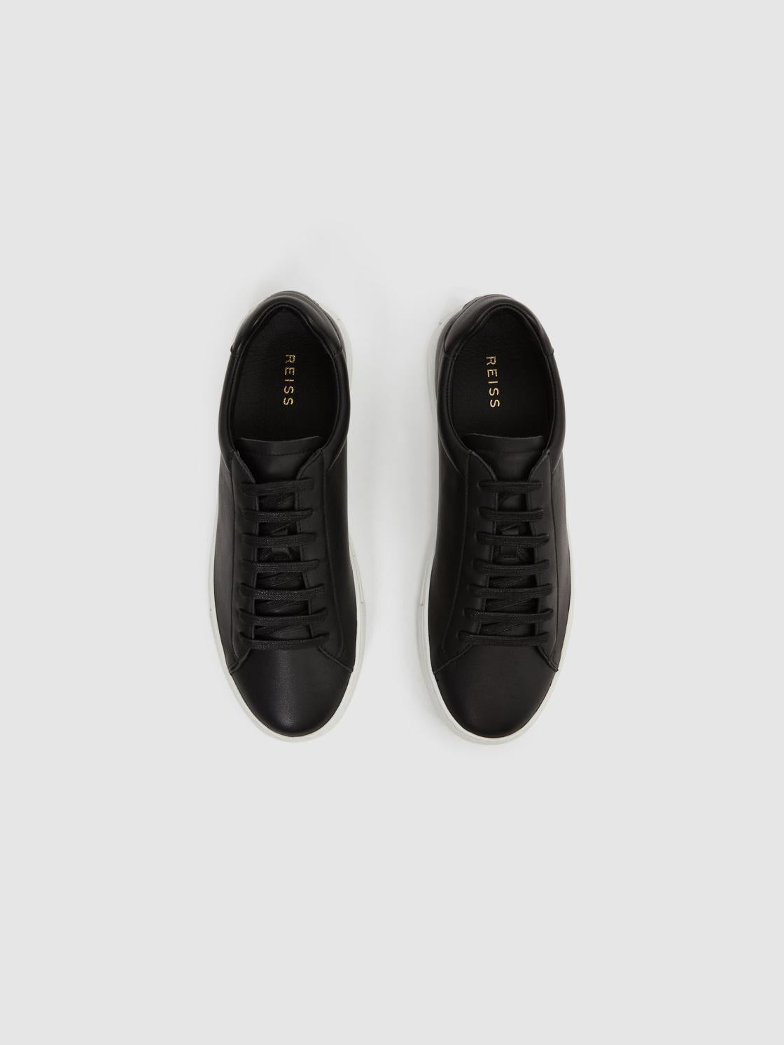 Reiss Trainers | Finley Leather Trainers Black - Men