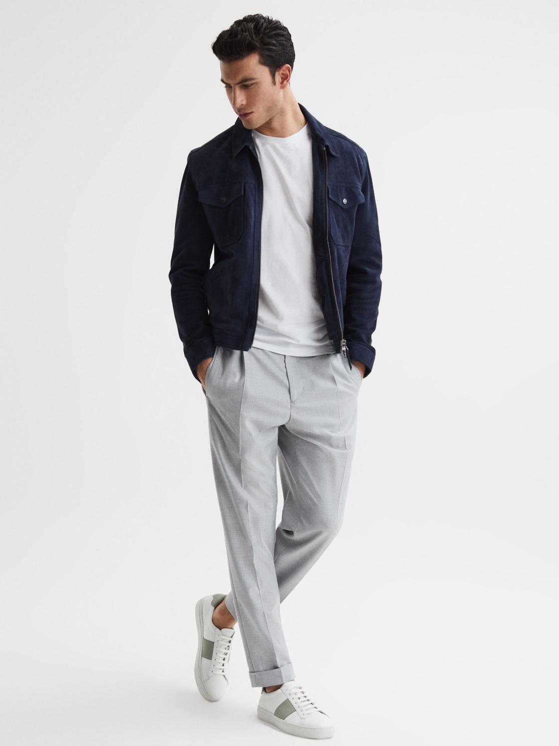 Reiss Trainers | Finley Stripe Leather Trainers White/sage - Men