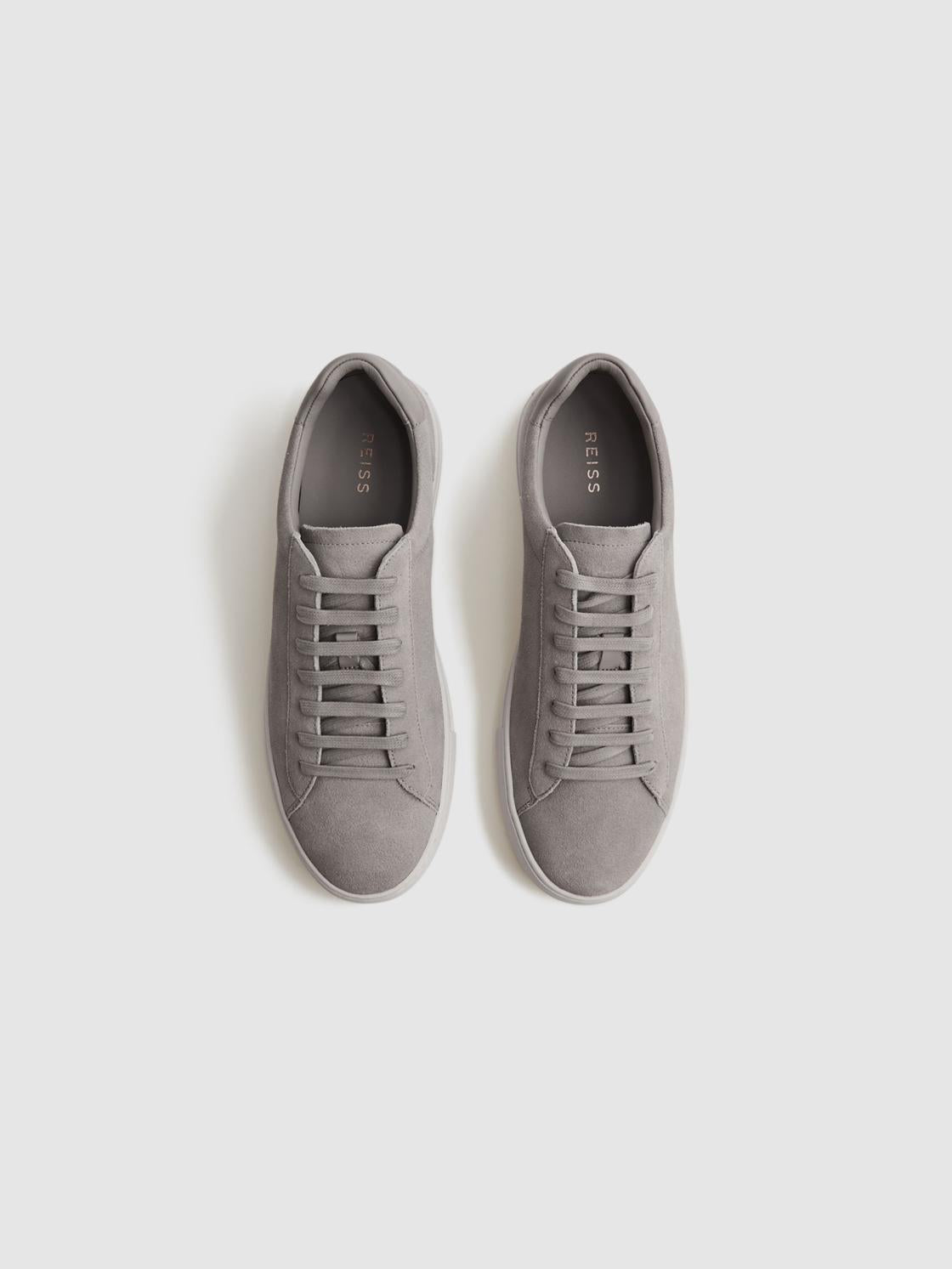 Reiss Trainers | Finley Suede Suede Trainers Light Grey - Men