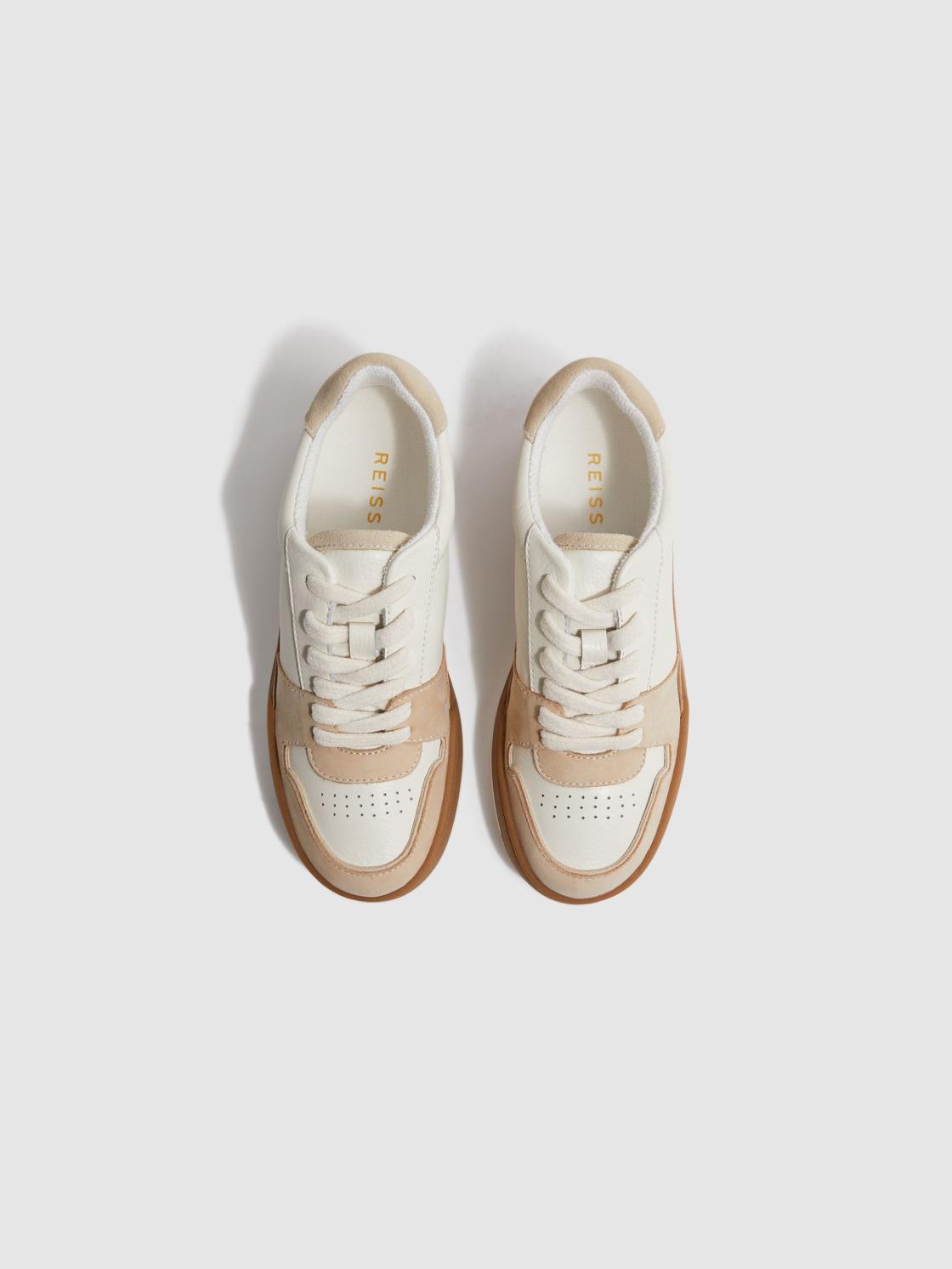 Reiss Trainers | Frankie Leather Suede Low Cut Trainers Taupe - Women