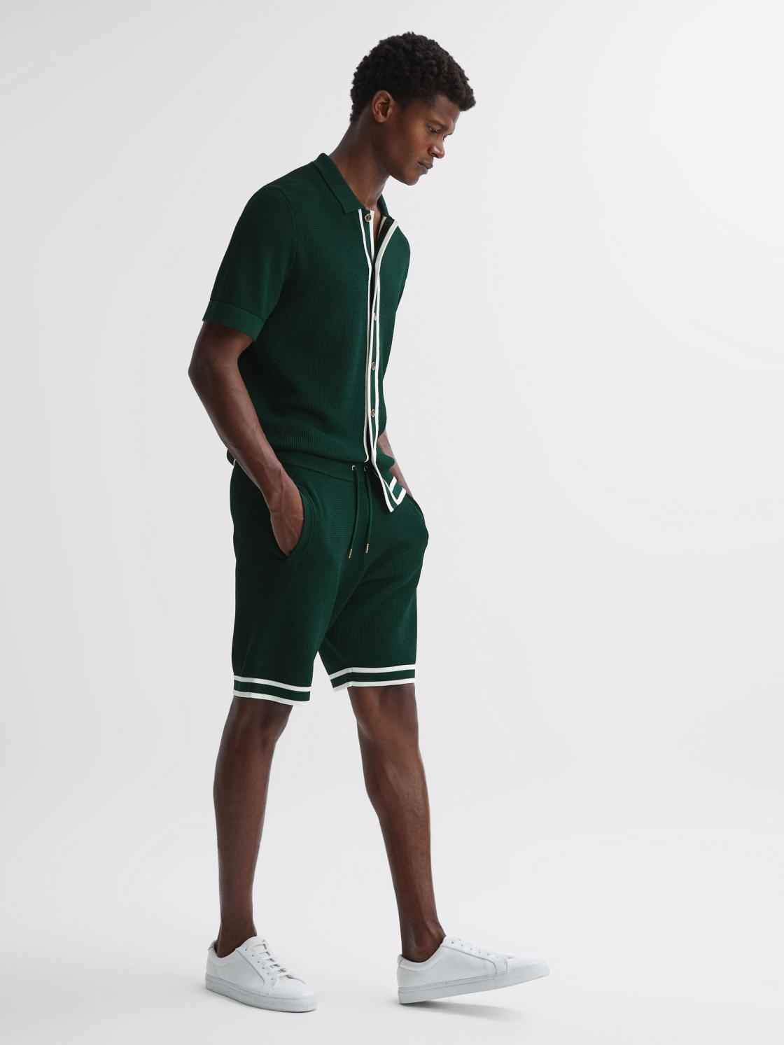 Reiss Trousers | Andre Reiss | Ché Knitted Drawstring Shorts Dark Green - Men