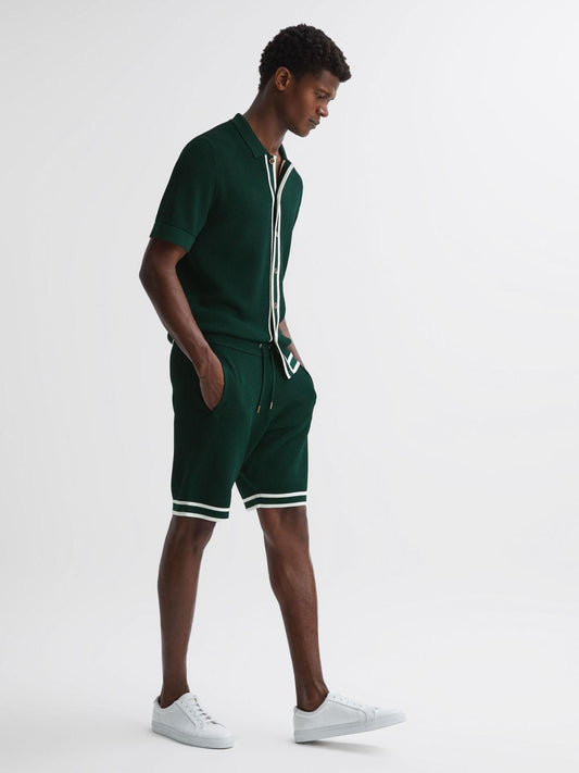 Reiss Trousers | Andre Reiss | Ché Knitted Drawstring Shorts Dark Green - Men