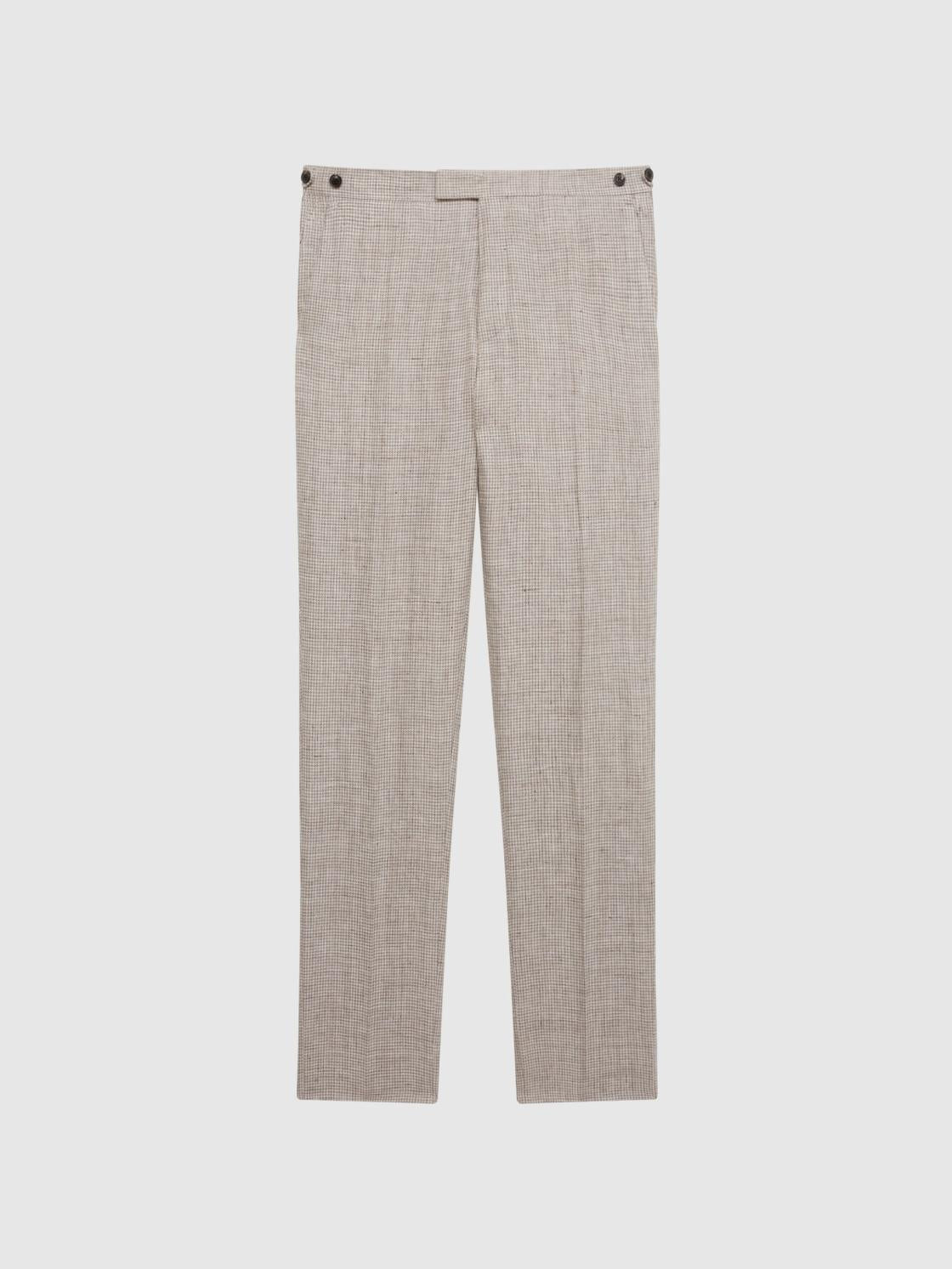 Reiss Trousers | Angel Slim Fit Linen Puppytooth Trousers Oatmeal Melange - Men