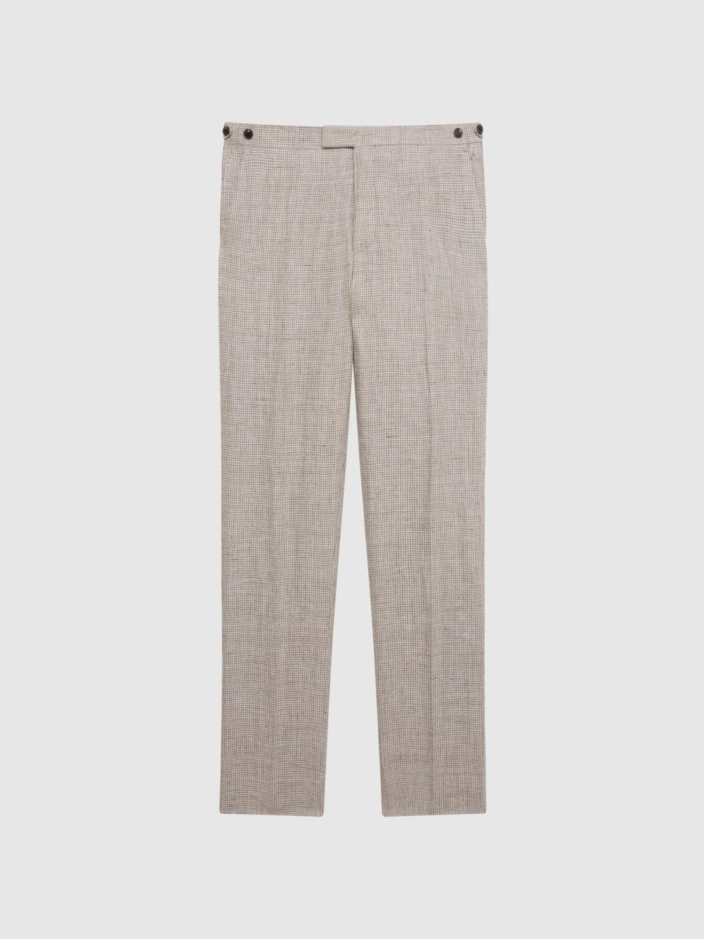 Reiss Trousers | Angel Slim Fit Linen Puppytooth Trousers Oatmeal Melange - Men