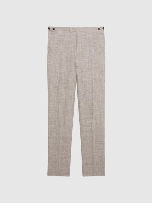 Reiss Trousers | Angel Slim Fit Linen Puppytooth Trousers Oatmeal Melange - Men