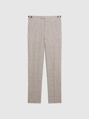 Reiss Trousers | Angel Slim Fit Linen Puppytooth Trousers Oatmeal Melange - Men