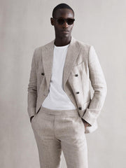 Reiss Trousers | Angel Slim Fit Linen Puppytooth Trousers Oatmeal Melange - Men