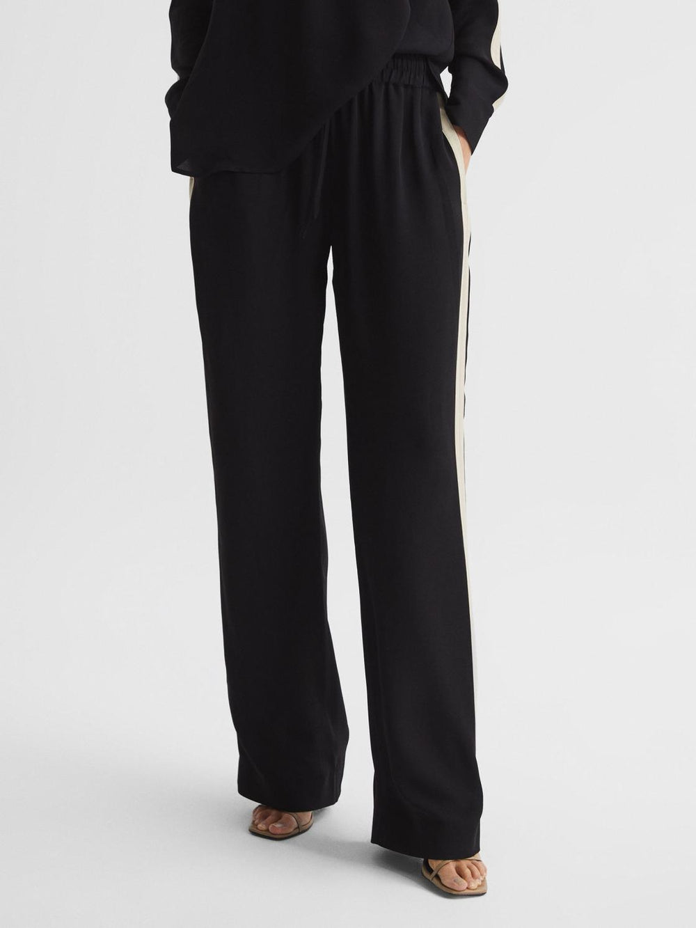 Reiss Trousers | Aria Wide Leg Stripe Trousers Black - Women