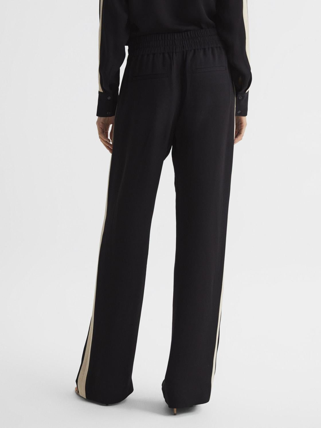 Reiss Trousers | Aria Wide Leg Stripe Trousers Black - Women