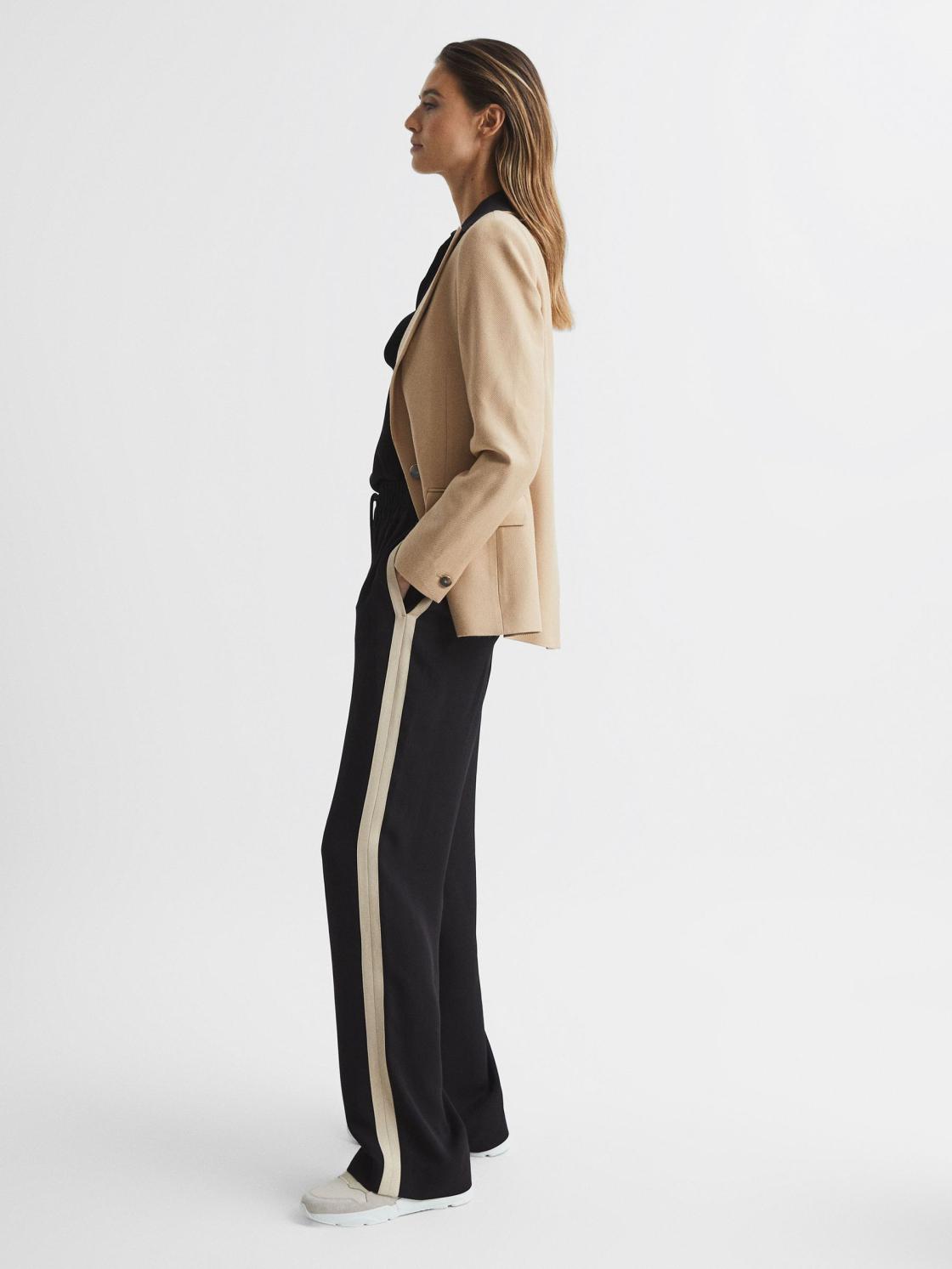 Reiss Trousers | Aria Wide Leg Stripe Trousers Black - Women