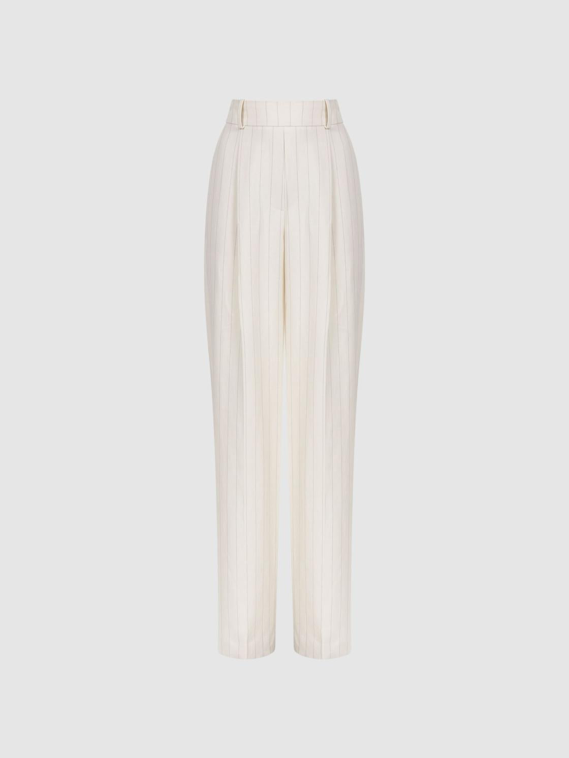 Reiss Trousers | Arleth Wide Leg High Rise Pinstripe Trousers White - Women