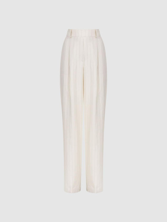 Reiss Trousers | Arleth Wide Leg High Rise Pinstripe Trousers White - Women