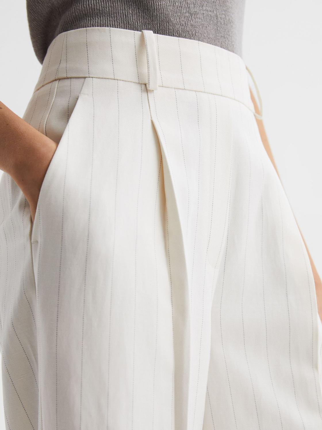 Reiss Trousers | Arleth Wide Leg High Rise Pinstripe Trousers White - Women