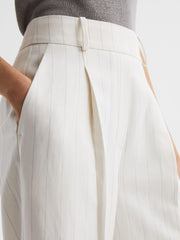 Reiss Trousers | Arleth Wide Leg High Rise Pinstripe Trousers White - Women