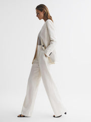 Reiss Trousers | Arleth Wide Leg High Rise Pinstripe Trousers White - Women