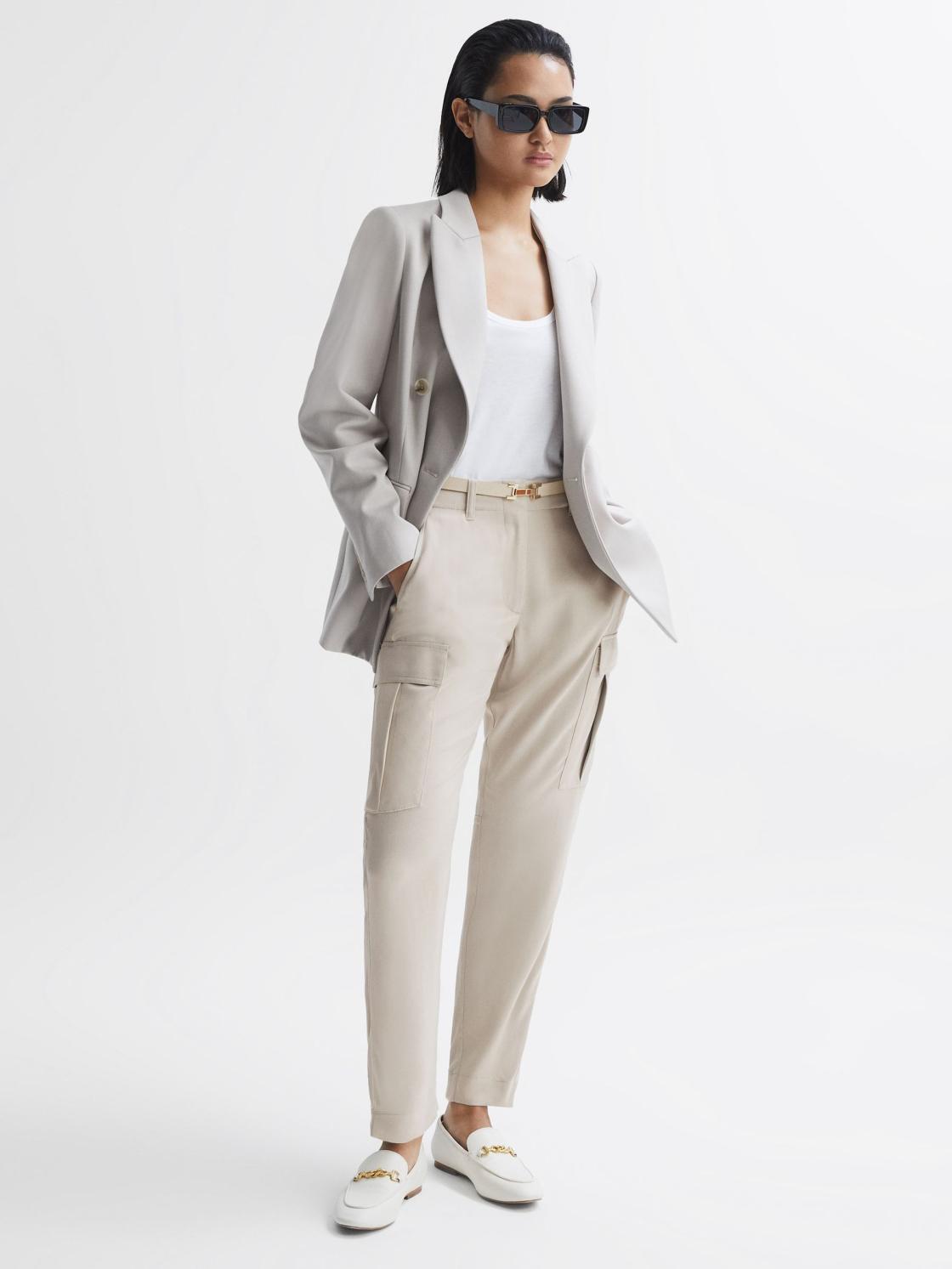 Reiss Trousers | Becca Tapered Combat Trousers Stone - Women