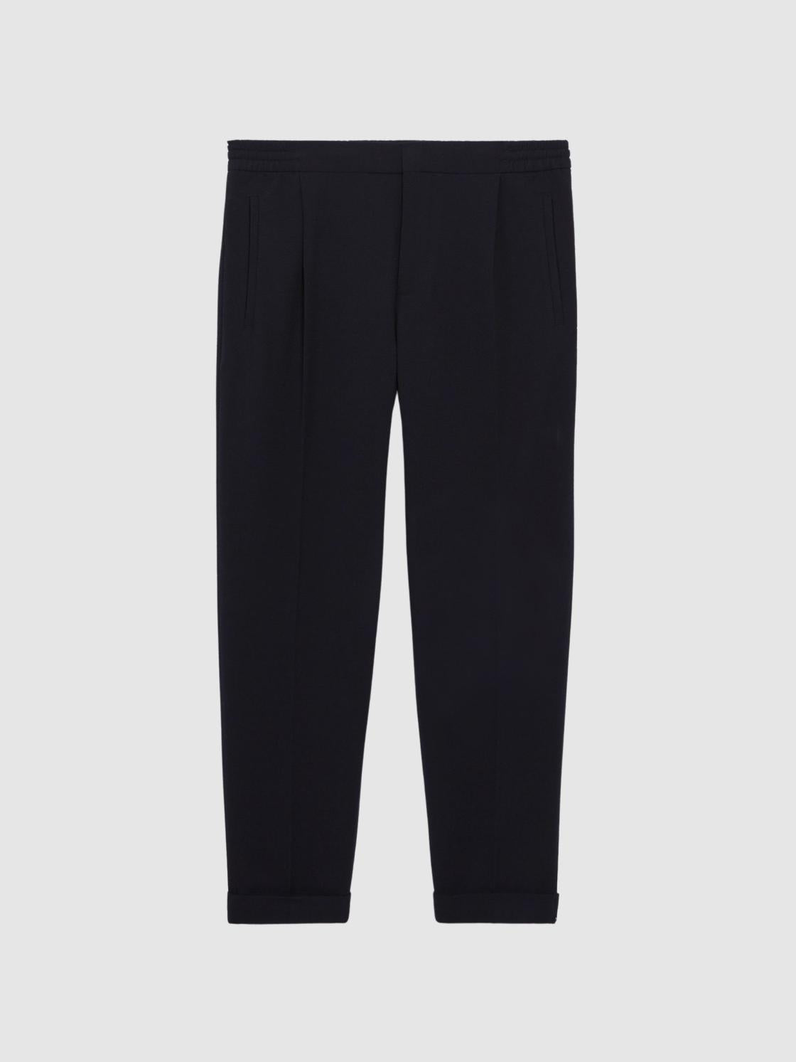Reiss Trousers | Berry Seersucker Elasticated Trousers Navy - Men