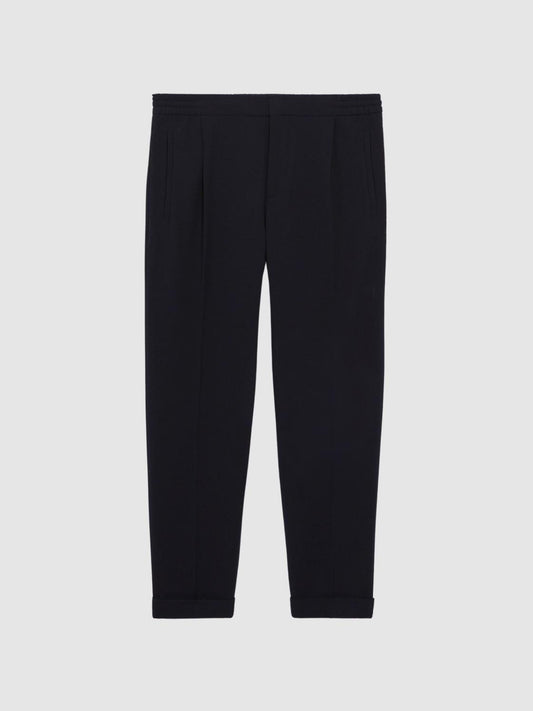 Reiss Trousers | Berry Seersucker Elasticated Trousers Navy - Men