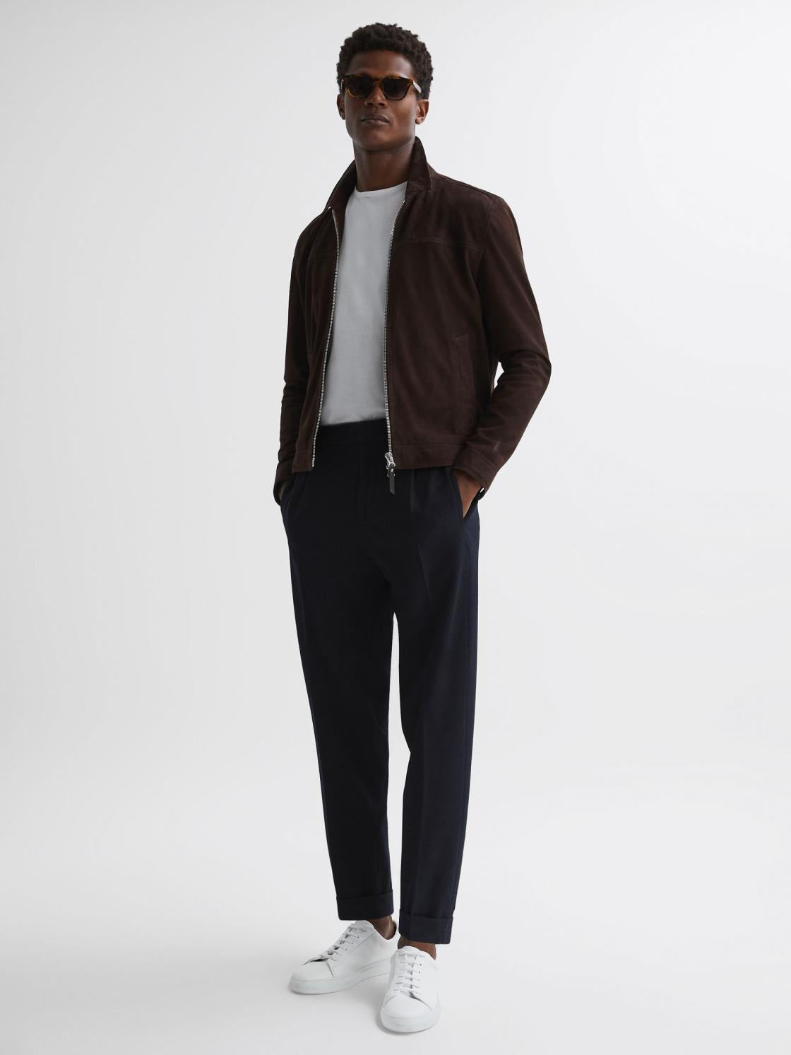 Reiss Trousers | Berry Seersucker Elasticated Trousers Navy - Men