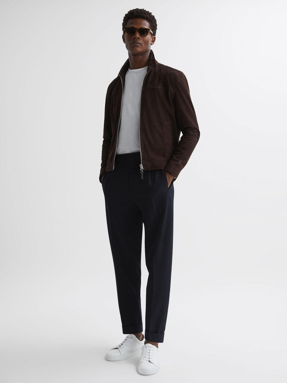 Reiss Trousers | Berry Seersucker Elasticated Trousers Navy - Men