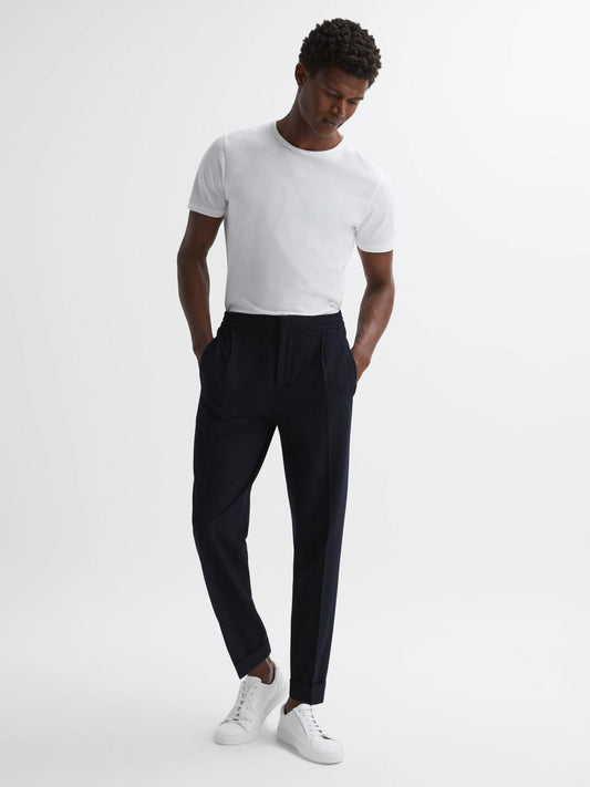 Reiss Trousers | Berry Seersucker Elasticated Trousers Navy - Men