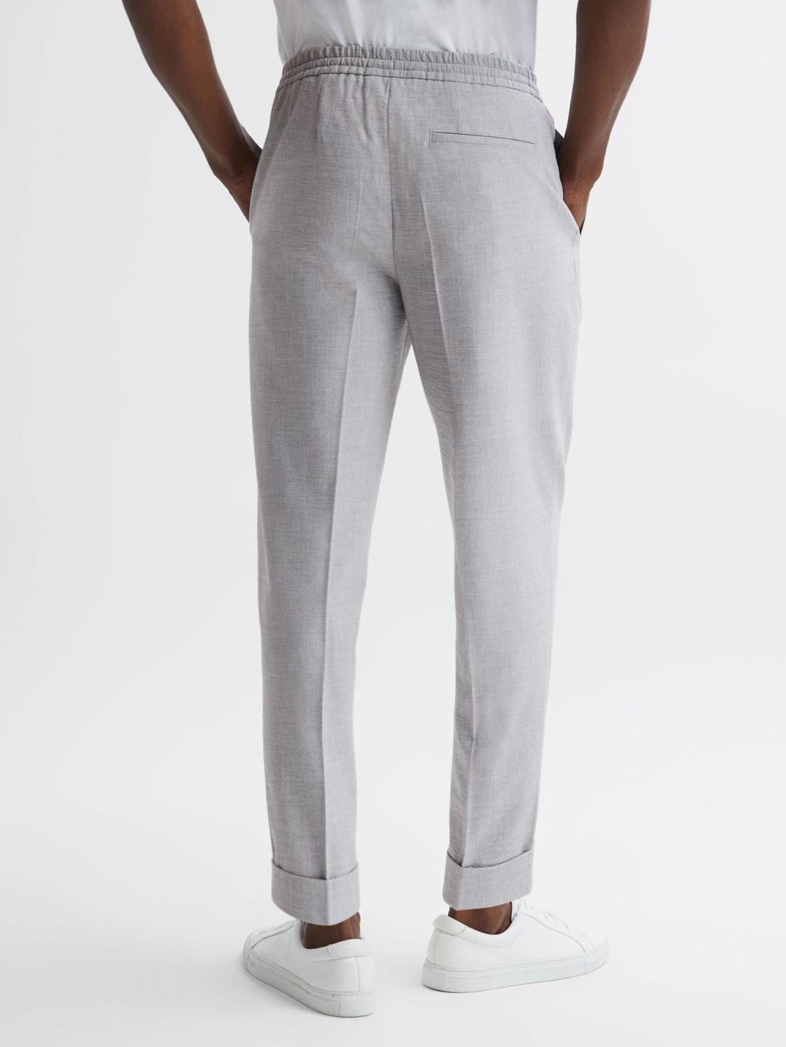 Reiss Trousers | Berry Seersucker Elasticated Trousers Soft Grey - Men