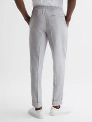 Reiss Trousers | Berry Seersucker Elasticated Trousers Soft Grey - Men