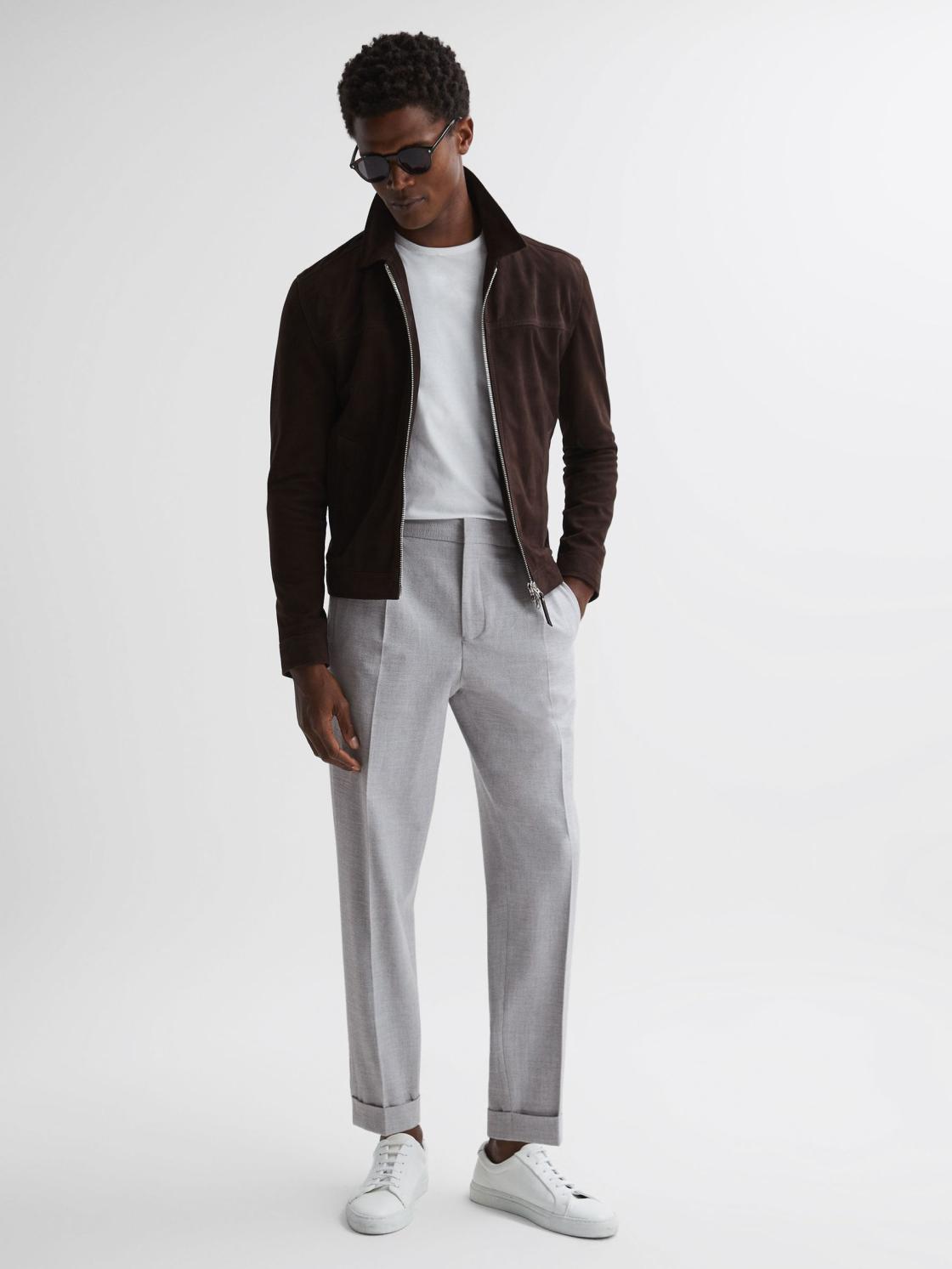 Reiss Trousers | Berry Seersucker Elasticated Trousers Soft Grey - Men