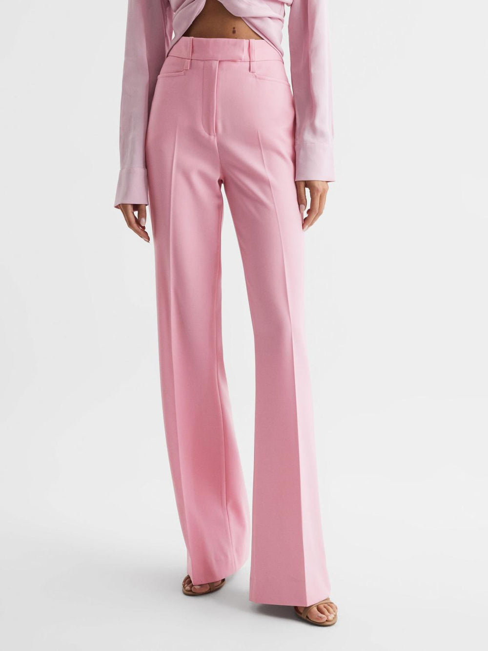 Reiss Trousers | Blair High Rise Wide Leg Trousers Pink - Women