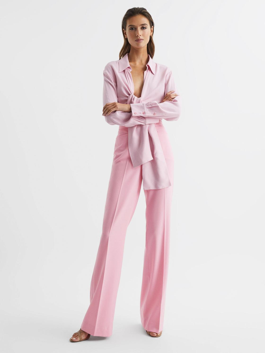 Reiss Trousers | Blair High Rise Wide Leg Trousers Pink - Women