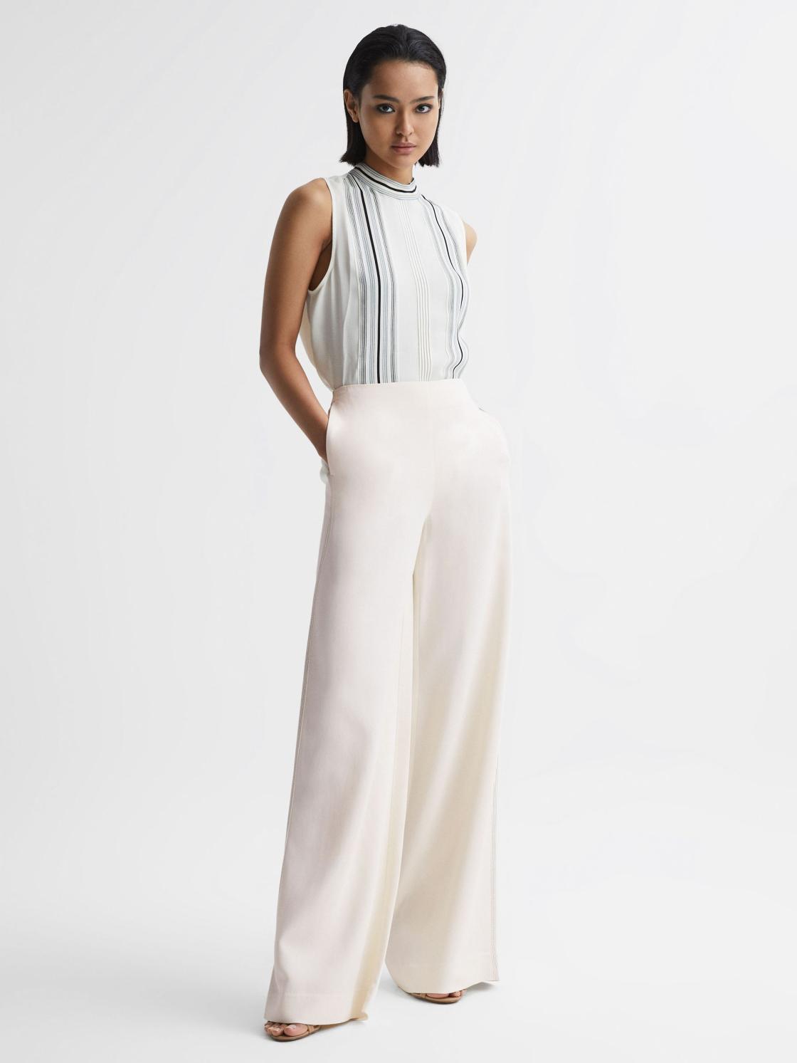 Reiss Trousers | Carlie Mid Rise Wide Leg Trousers Cream - Women