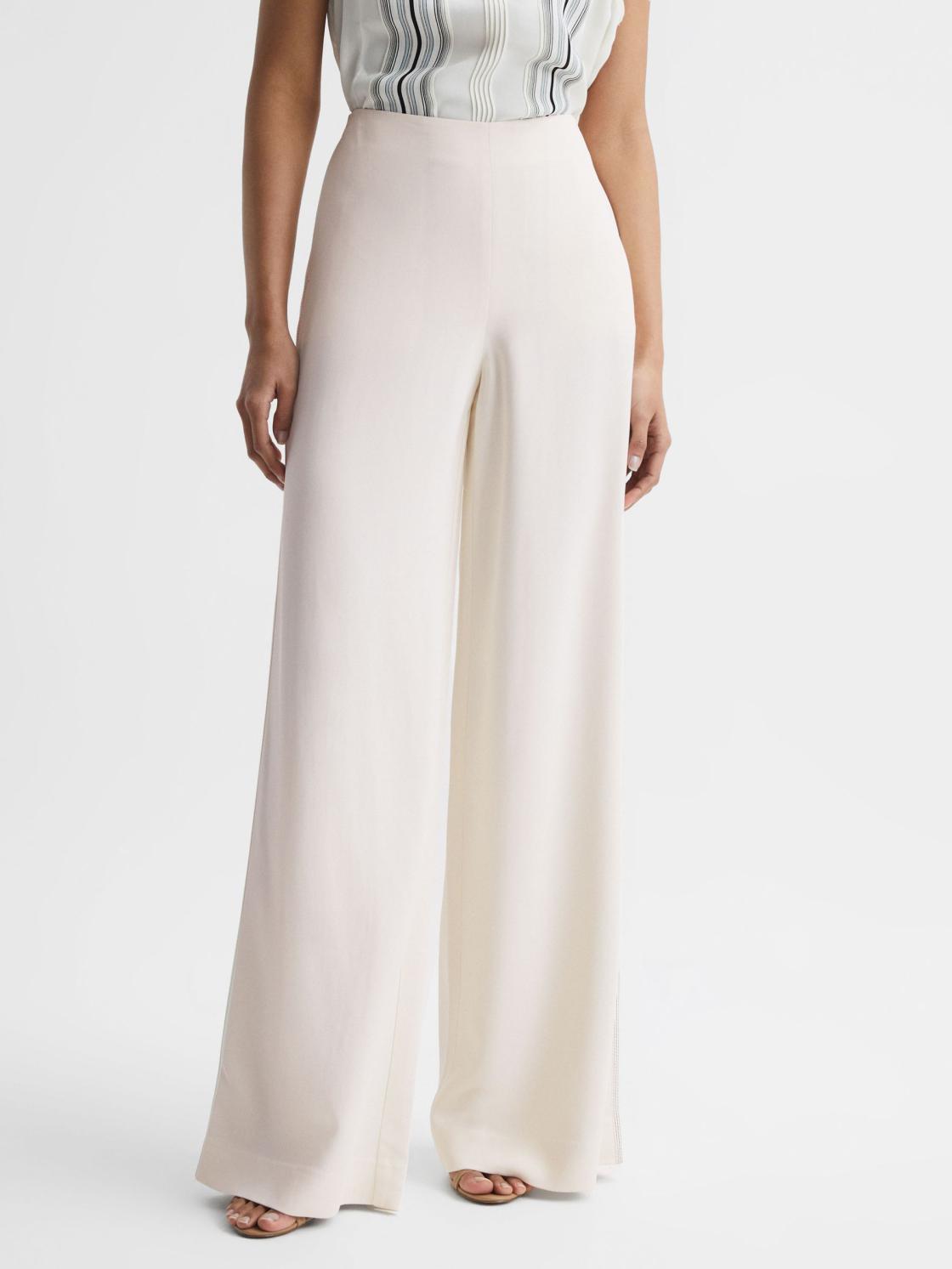 Reiss Trousers | Carlie Mid Rise Wide Leg Trousers Cream - Women