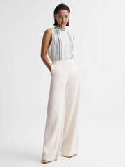 Reiss Trousers | Carlie Mid Rise Wide Leg Trousers Cream - Women