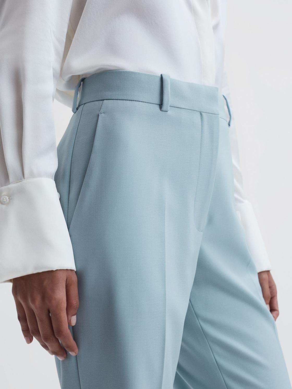Reiss Trousers | Clara Wide Leg Wool Blend Trousers Blue - Women
