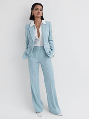 Reiss Trousers | Clara Wide Leg Wool Blend Trousers Blue - Women