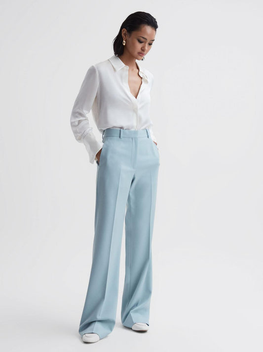 Reiss Trousers | Clara Wide Leg Wool Blend Trousers Blue - Women