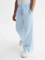 Reiss Trousers | Cleo Linen Drawstring Trousers Ice Blue - Children