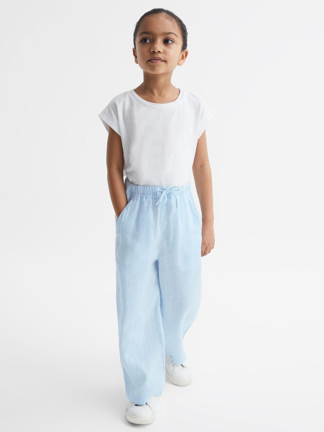 Reiss Trousers | Cleo Linen Drawstring Trousers Ice Blue - Children