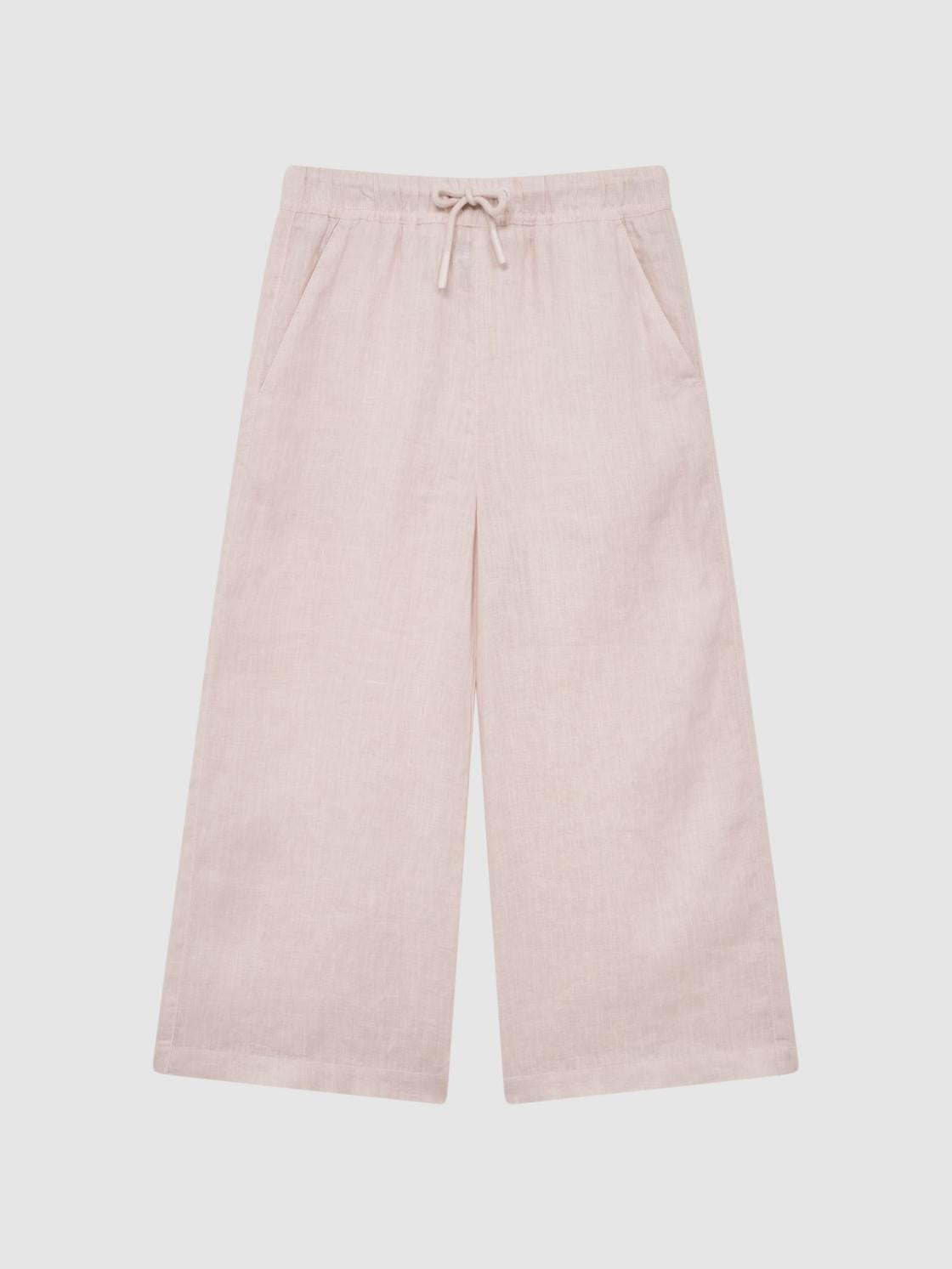Reiss Trousers | Cleo Linen Drawstring Trousers Soft Pink - Children