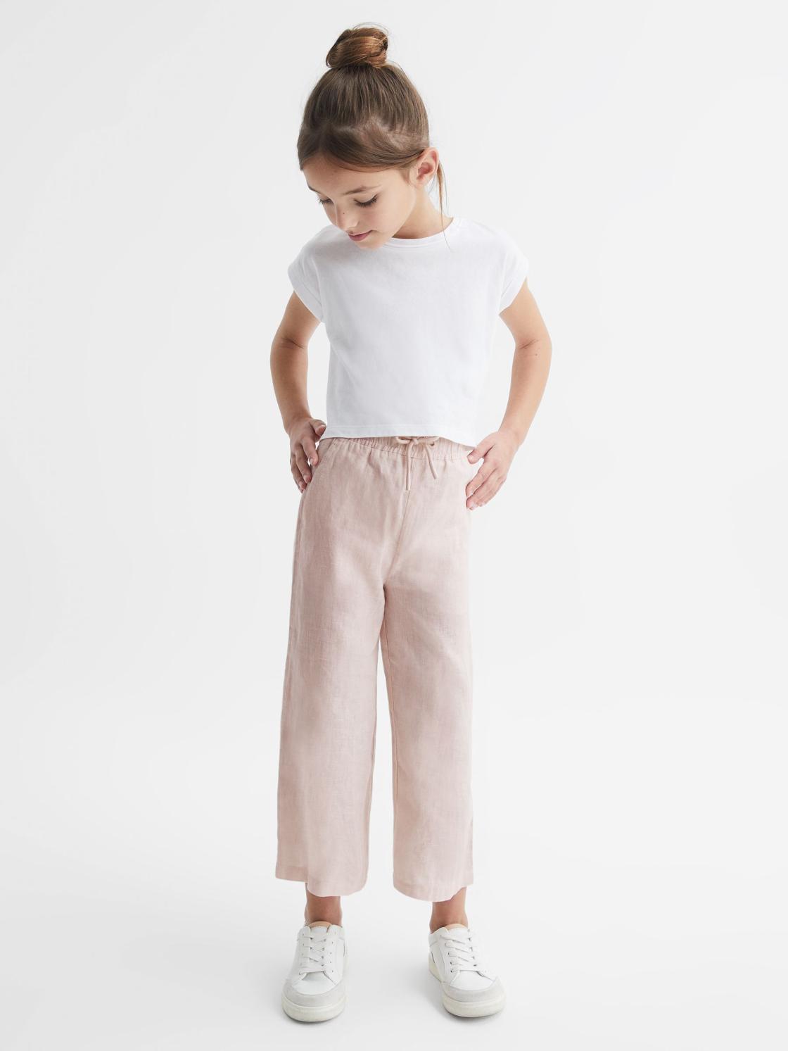 Reiss Trousers | Cleo Linen Drawstring Trousers Soft Pink - Children